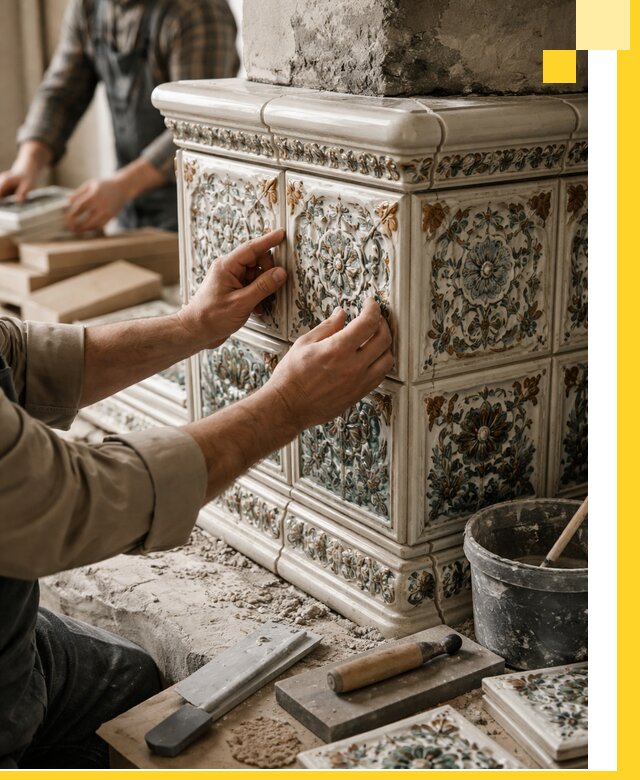 Изразцовые камины под ключ в Новокузнецке: проект и монтаж