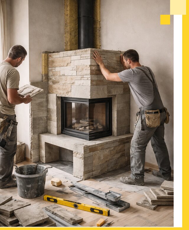 Угловые камины под ключ проект, монтаж и отделка в Новокузнецке