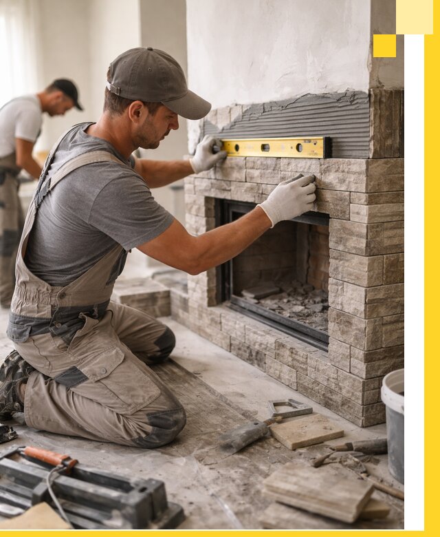 Облицовка каминов в Новокузнецке, монтаж и отделка натуральным камнем