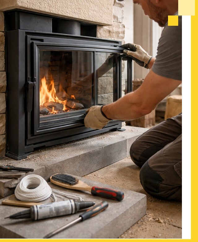 Производство, монтаж и доставка каминов со стеклом в Новокузнецке