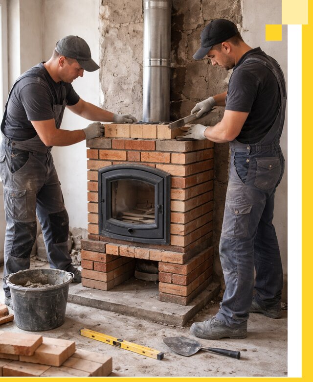 Монтаж печи камина под ключ в Новокузнецке с гарантией и пусконаладкой