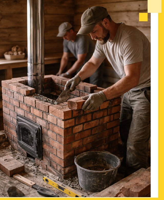 Кирпичные печи для бани под ключ в Новокузнецке, проект и монтаж