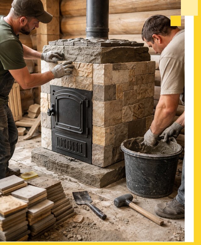 Облицовка банной печи под ключ в Новокузнецке: камень и плитка