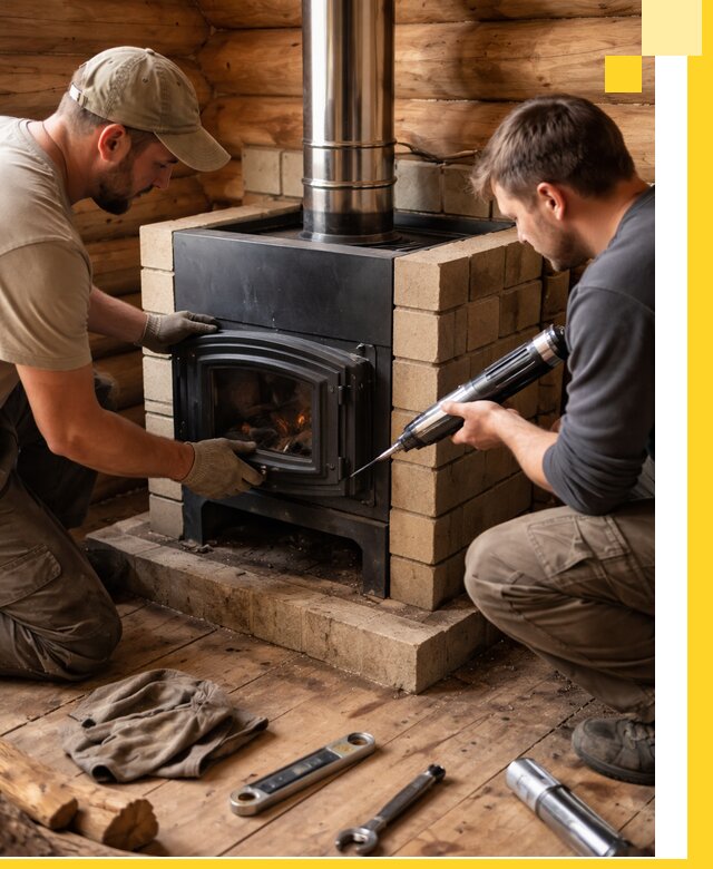 Монтаж и установка печи в бане под ключ с гарантией в Новокузнецке