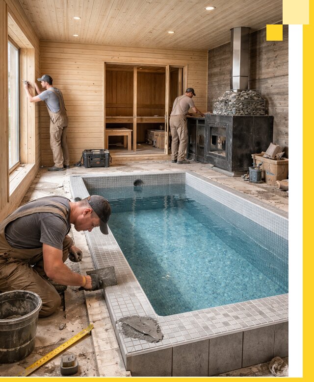 Проект бани с бассейном и сауной в Новокузнецке под ключ