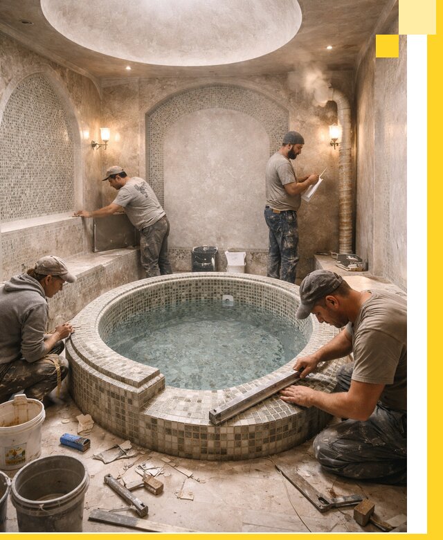 Профессиональное строительство хамама с бассейном в Новокузнецке под ключ